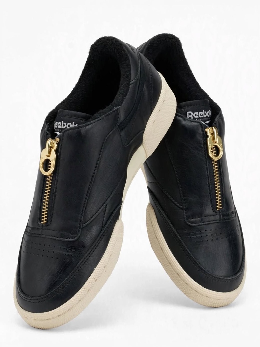 Reebok Club C 85 Zip Women's leather Black and Cream Zipper Sneakers